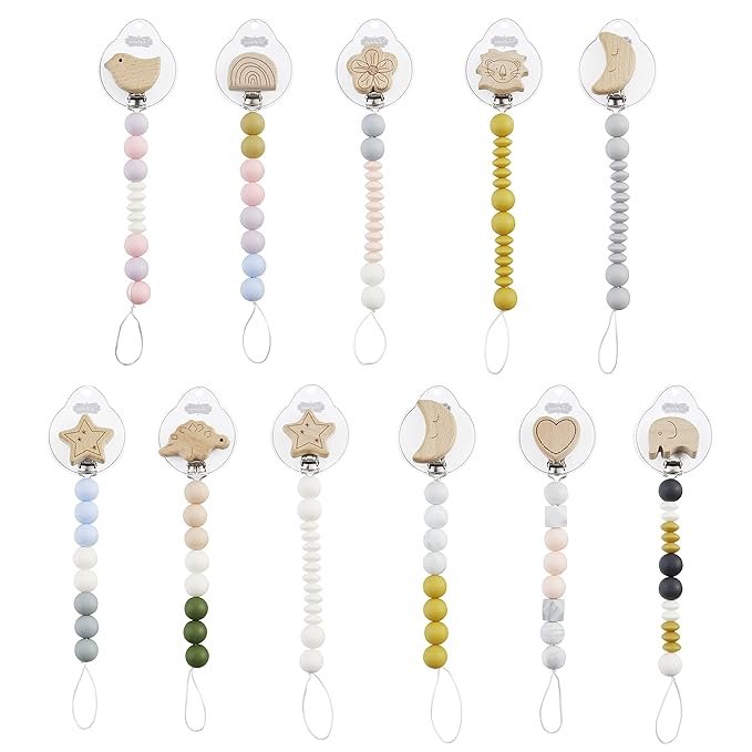 Mud Pie Gray Moon Wood & Silicone Baby Pacifier Clip