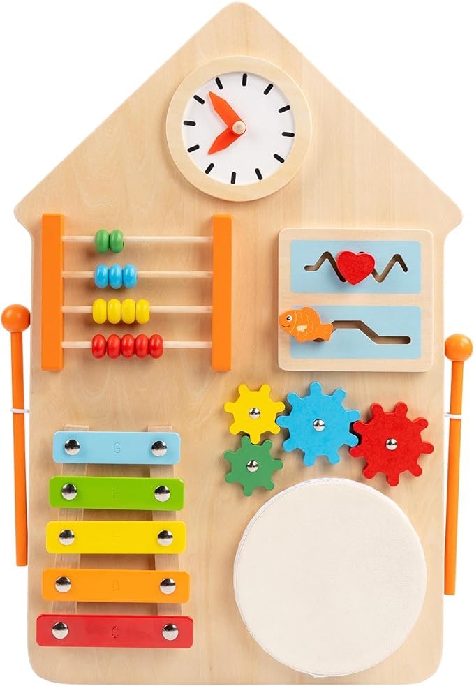 Sensory Busy Board for Toddlers 1–3, Wall Mounted or Portable Tabletop Activity Board, Montessori Toy for Independent Play & Fine Motor Skills