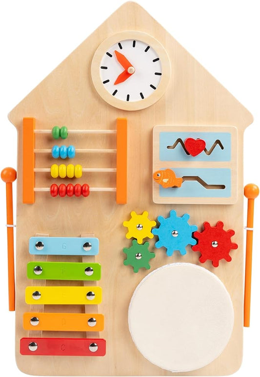 Sensory Busy Board for Toddlers 1–3, Wall Mounted or Portable Tabletop Activity Board, Montessori Toy for Independent Play & Fine Motor Skills