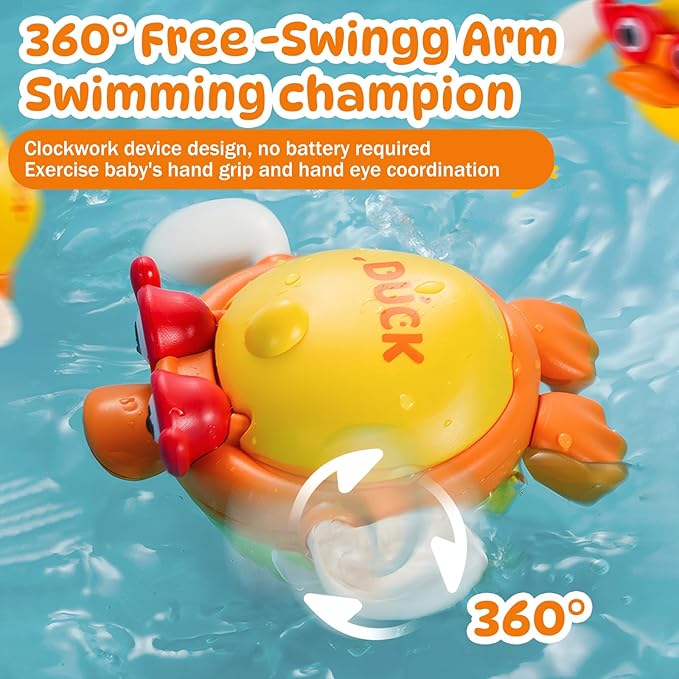 Wind-Up Floating Duck Bath Toy, Bath & Pool Fun for Babies 6-12 Months, Toddlers 1-3 Years - Perfect Baby Toys