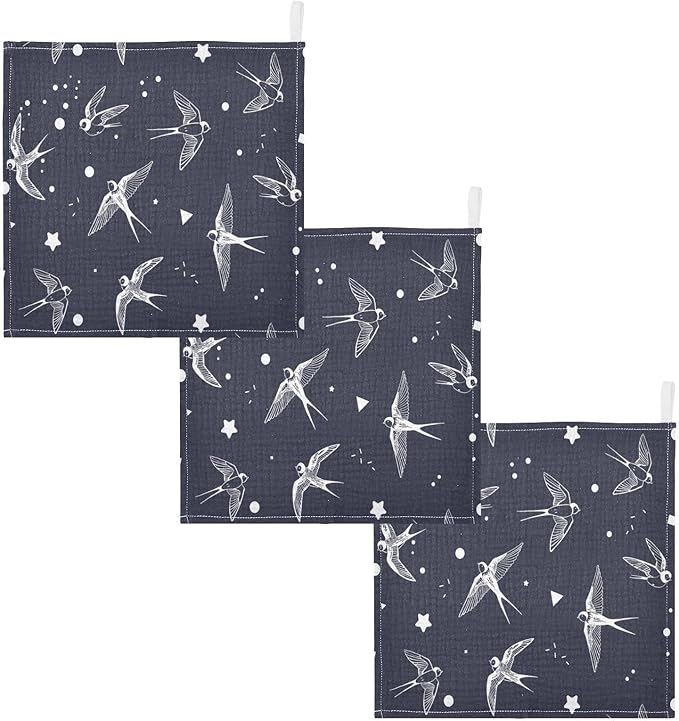 vvfelixl Swallow Bird Baby Burp Cloths Baby Muslin Washcloths for Boys Girls Cotton Baby Face Towel for Newborn Infants Soft and Absorbent 11.8 X 11.8 in, 5 Pack