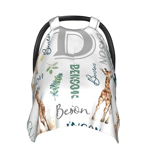 Personalized Winter Car Seat Covers for Babies with Name Giraffe Minky Baby Car Seat Cover for Boys Girls Custom Infant Carseat Covers Baby Blanket Nursing Cover Breastfeeding Scarf