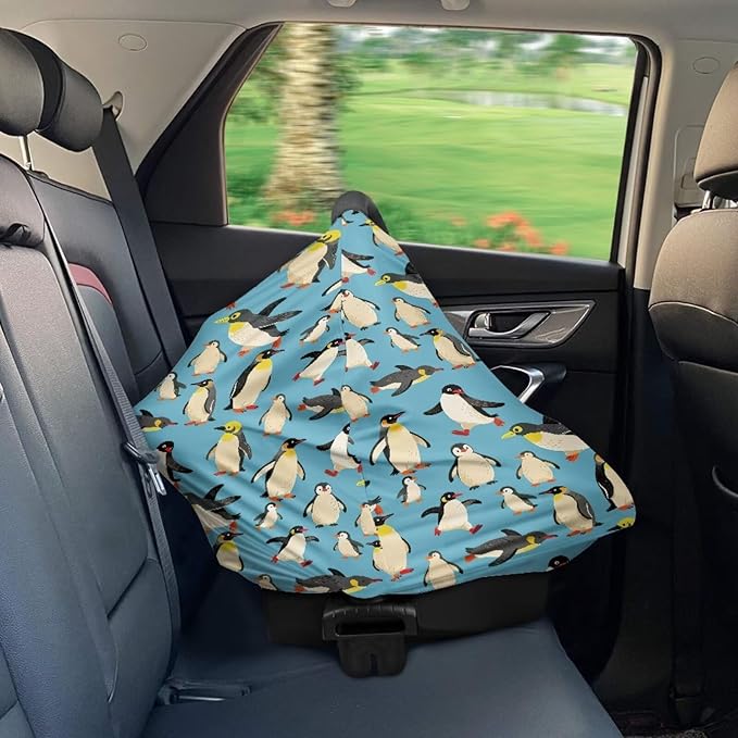 Binienty Funny Penguin Pattern Nursing and Stroller Cover for Sun Protection, Baby Girls Boys Stretchy Multi-Use Breastfeeding Scarf for Moms, Newborn Essentials