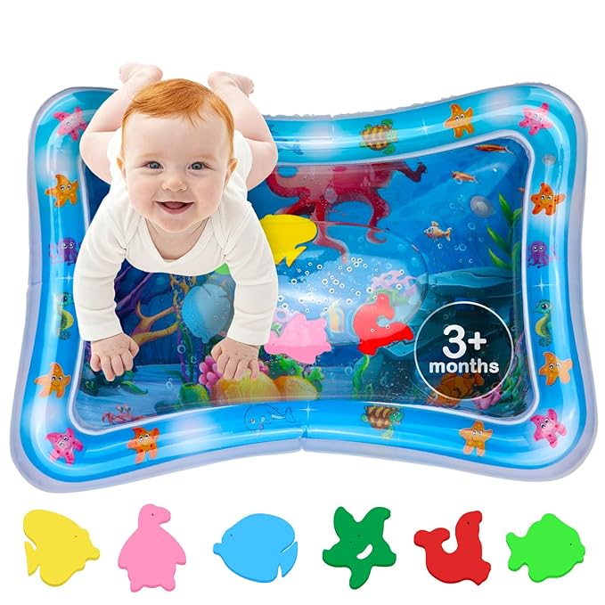 Tummy Time Water Mat – Inflatable Water Play Pad for Babies - Sensory Tummy Time Mat for Floor Play - 100% BPA-Free & Leakproof - Baby, Infants 3-12 Months – PAC3 - Blue - Avec Maman