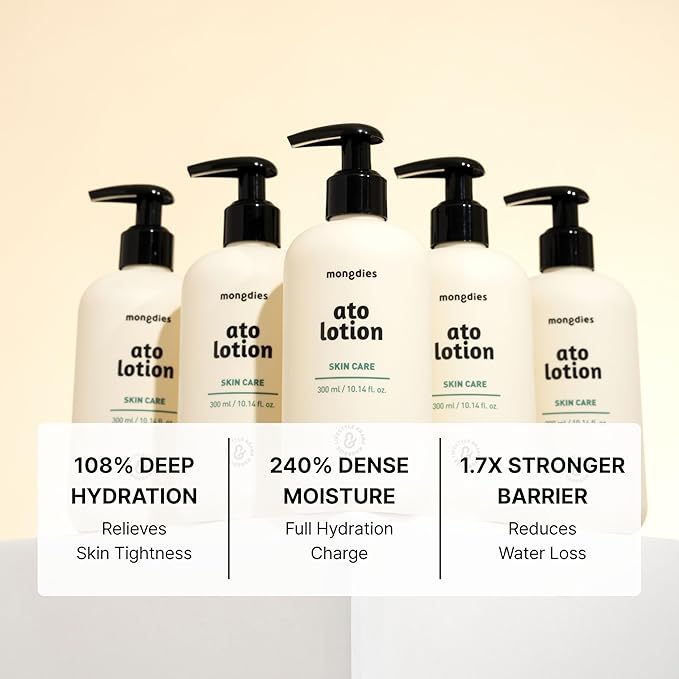 Mongdies Baby Ato Lotion | Vegan Daily Moisturizer for Newborns & Kids | 6-Layer Ceramide & Mineral-Rich Glacier Water | pH Balanced, Non-Greasy Relief for Sensitive Skin | 10.14 fl. oz | 2 Pack