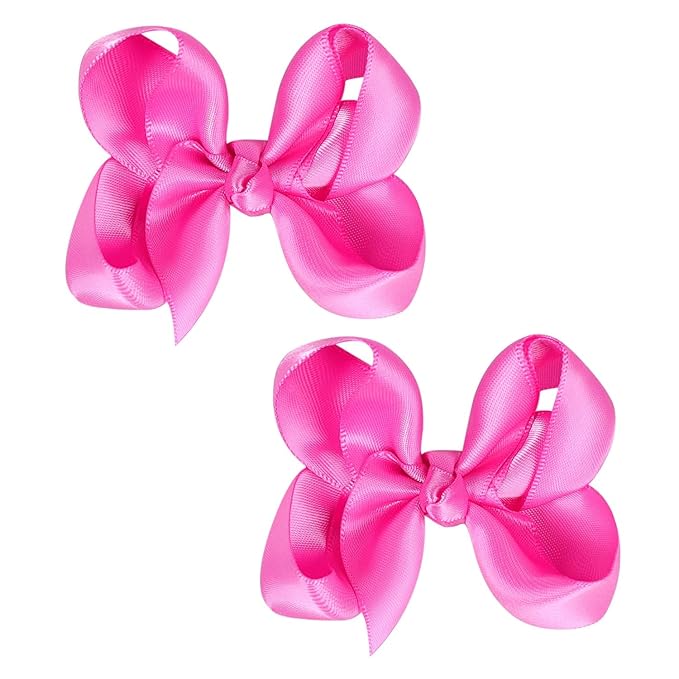 3 Inch Satin Bow for Little Girls - 2 Pcs (Hot Pink)