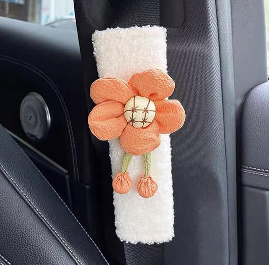 BNTR Car Seat Belt Cover Stocking Stuffers Cute Creative Toy Flower Cloud Duck Safety Seatbelt Shoulder Pad Auto Accessory Neck Cushion Protector Seatbelt Shoulder Protector Nice Gift (Orange Flower)