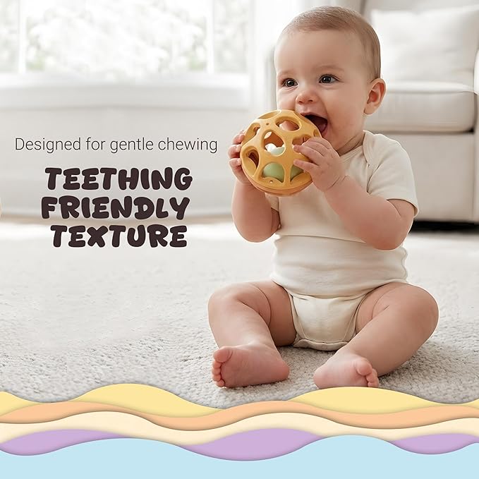 Baby Toys 6-12 Months, Wheat Straw Rattle Ball Teething Toys for Babies 0-6 Months, Christmas Gifts Stocking Stuffers for Boys & Girls 1 Year Old, Sensory Development Infant Toys