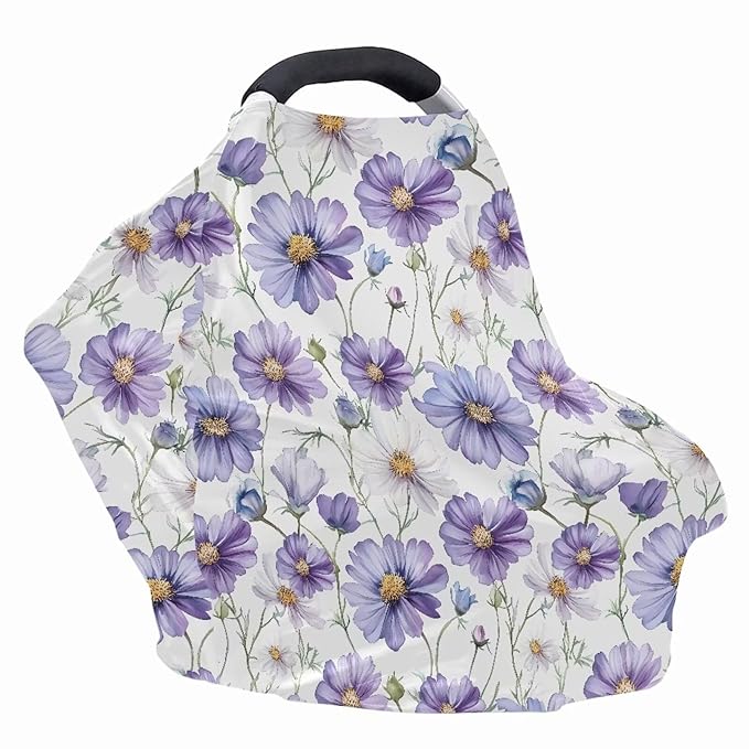 LedBack Floral Baby Car Seat Covers Carseat Canopy, Purple Daisy Breathable Breastfeeding Covers for Babies Boys and Girls