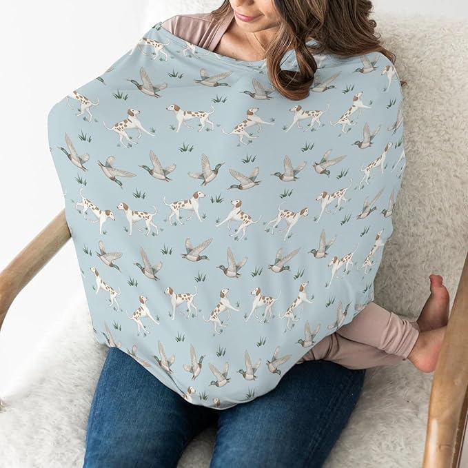 Green Mallard Ducks Dogs Baby Car Seat Covers Wild Duck Hunting Stretchy 5-in-1 Cover Adjustable Infant Carseat Canopy Cover Outdoor Duck Hunter Breathable Nursing Cover-Up