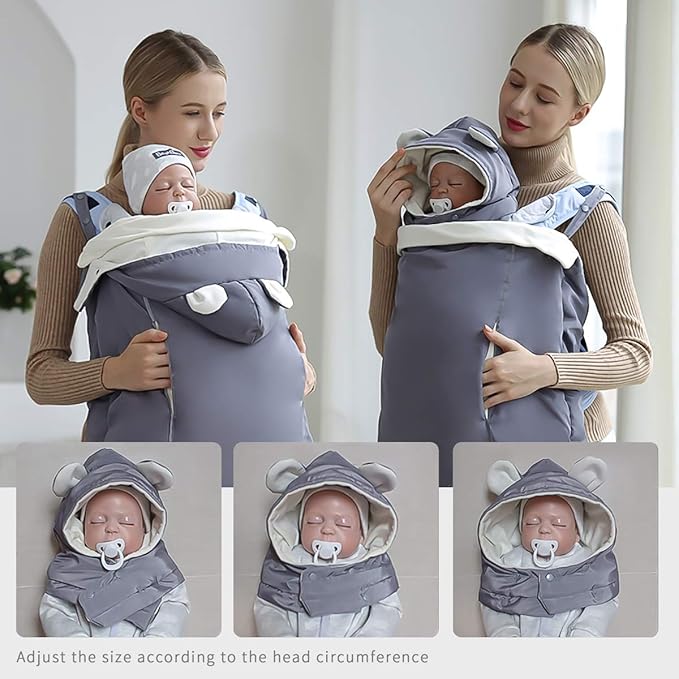 SONARIN Universal All Seasons Weather Cover for Baby Carrier,Cloak for Winter Warm,Footmuff,Windproof,Waterproof,Detachable hat(Gray)