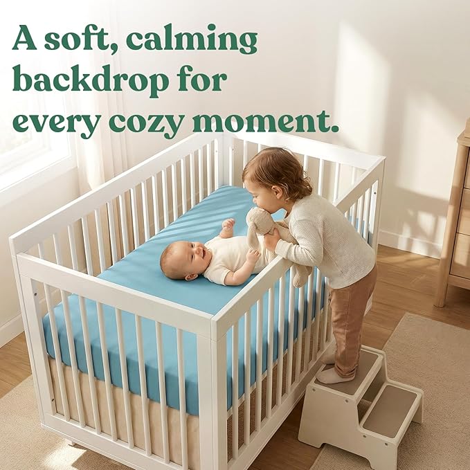 Comfort Baby Crib Sheets: Soft Fitted Crib Sheet That Stays Put, Universal Fit for 28x52 Crib Mattresses, Hypoallergenic with a Calming Effect for Boys & Girls, 2-Pack (Sage & Dusty Blue)