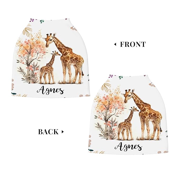 Personalized Giraffe Baby Car Seat Cover with Name,Multi-Use Canopy for Nursing, Strollers,Shopping Carts,Customized Breastfeeding Cover, Full Privacy,Infant Stroller Cover