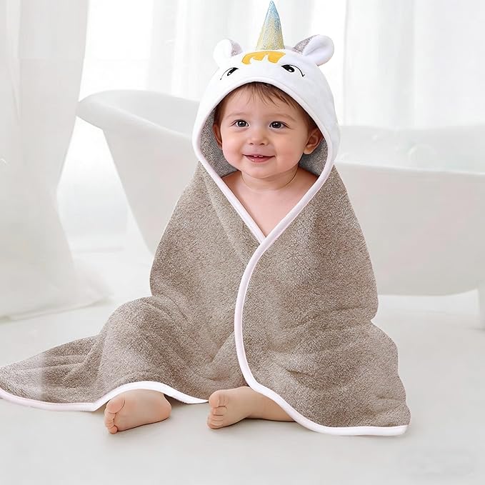 Baby Towels Toddler Bath Towels with Hood Super Soft & Absorbent Plush Fleece Hooded Towels for Baby Large 34x34 Inch (Coffee)