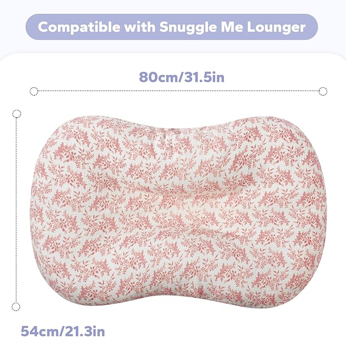 FUNUPUP Muslin Baby Lounger Cover Compatible with Snuggle Me Lounger, Infant Pillow Cover for Newborn, Removable Nest Slipcover for Boys and Girls, Only Cover, Pink & Pink Leaves