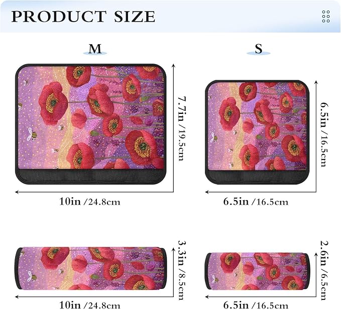 2 Pack Seatbelt Covers Seat Belt Cover Pad for Adults Boys Girls Car Seat Strap Covers Pads Cushion Universal Shoulder Strap Pad Protector for Backpack Camera Bag 6.5 Inch Poppy Flowers and Bees