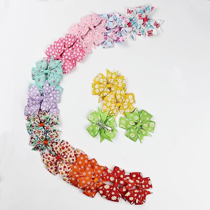 JIAHANG Floral Printed Swallow Tail Hair Bow Clips 24Pcs for Baby Toddler School Girls