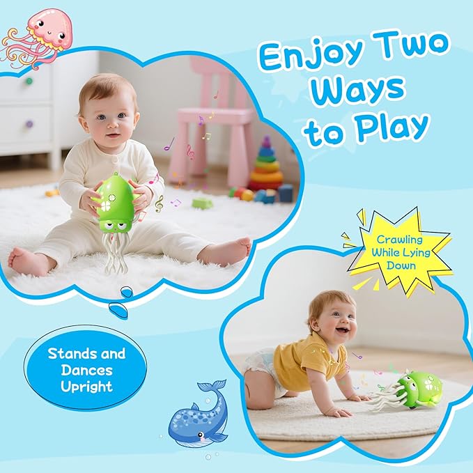 Crawling Dancing Octopus Toy for Kids – Rechargeable Interactive Sensory Toy with LED Lights & Music, Fun Tummy Time Gift for Birthdays & Holidays (Fluorescent Green)