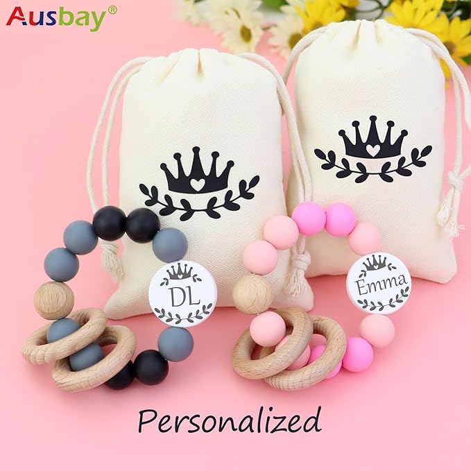 Personalized Rattle with Name can be Used with a Customized Pacifier Clip for Boy and Girl Gift Set (Grey)