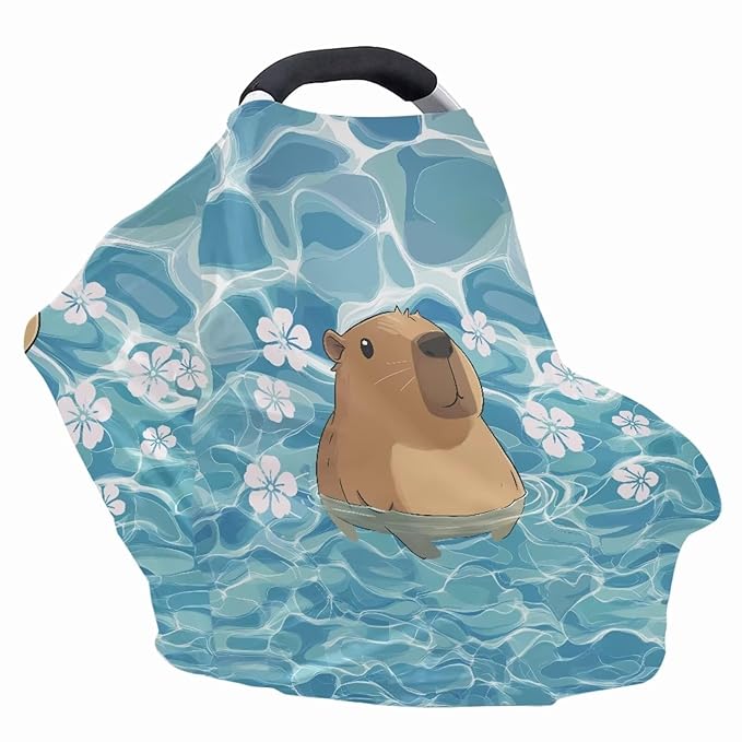 Capybara Baby Car Seat Cover for Travel - Breathable and Lightweight - Infant Car Seat Cover for Sun, Soft Nursing Cover Up for Breastfeeding