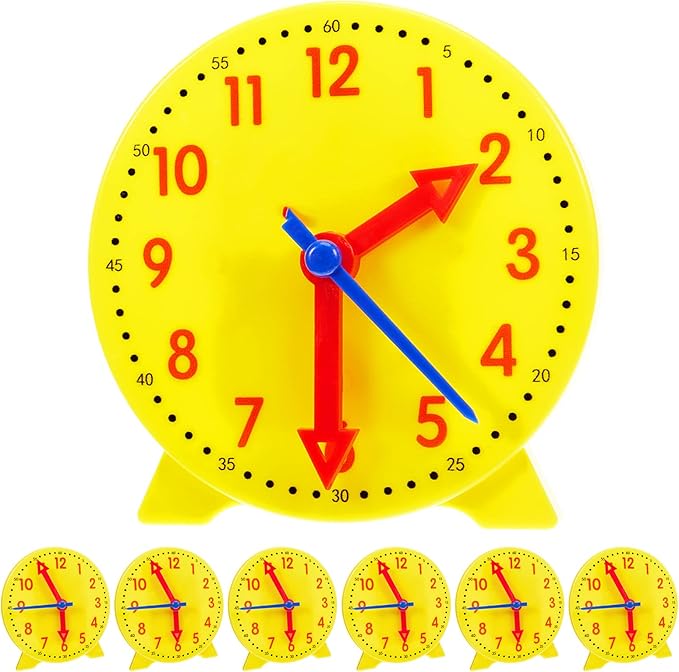 Henoyso 6 Pcs Teaching Clock Kit for Kids to Tell Time Mini Teaching Clock Bulk for Student Early Basic Math Skills Development Teacher and Classroom Supplies