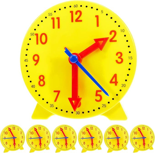 Henoyso 6 Pcs Teaching Clock Kit for Kids to Tell Time Mini Teaching Clock Bulk for Student Early Basic Math Skills Development Teacher and Classroom Supplies