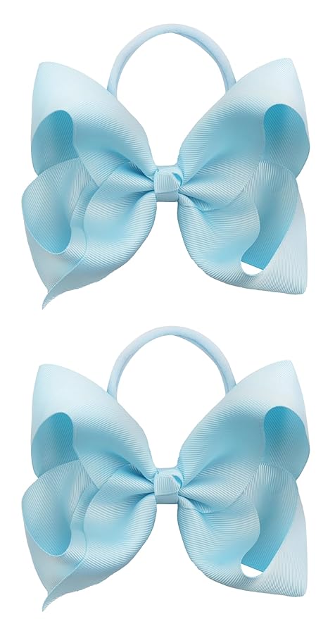 2Pcs 6 Inches Ribbon Baby Girls Headbands Infant Elastic Hairbands Large Cheer Bow Hair Band Accessories for Child Toddlers Girls (Light Blue)