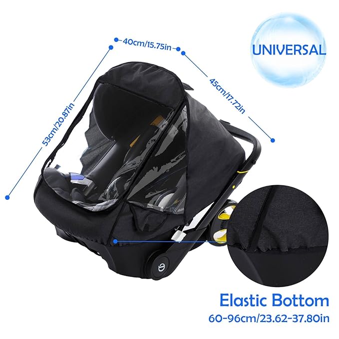 Car Seat Rain Cover,Food Grade EVA,Universal Car Seat Rain,Waterproof, Windproof Protection,Protect from Dust Snow,Rain Cover Features Quick-Access Zipper Door and Side Ventilation(Black)