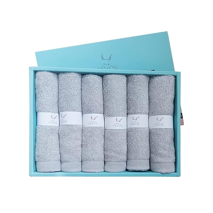 elves Bamboo Viscose Face Cloth - Soft Washcloths for Baby & Adult Sensitive Skin- Organic Wash Clothes 10'' x 10'' - Reusable Makeup Remover Face Towel - Set of 6 (Grey)