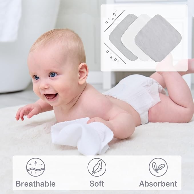 Viviland Baby Towels and Baby Wash Cloths Set Hooded Baby Towels Baby Wipes Absorbent Bath Face Towels Burp Cloths or Face Towels for Girl Boy 6-Pack Size 28 x 28 Inch(Grey Animal Friends)
