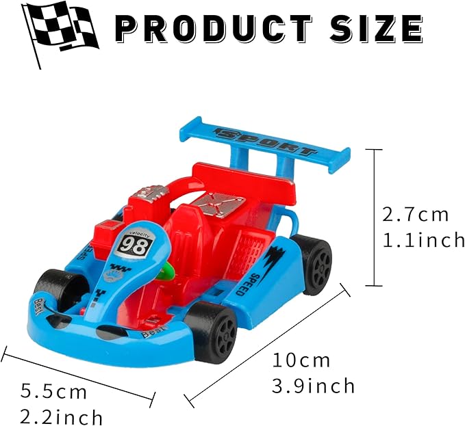 PROLOSO Pull Back Go Kart Friction Powered Racing Cars Kids Birthday Party Favors Goodie Bag Fillers Class Prizes Little Wind Up Vehicle Toys in Bulk 12PCS