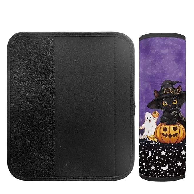 Biyejit Black Cat Pumpkins Car Seat Strap Covers for Kids Baby, Halloween Decor Anti-Slip Soft Car Seat Strap for All Car Seats, Stroller, Pushcar, Backpack Shoulder Pads
