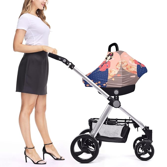 Baby Car Seat Stroller Covers Lady in Hanbok Traditional Korean Women Nursing Cover Breastfeeding Scarf Soft Breathable Stretchy Coverage Carseat Canopy Cover for Boys and Girls Multi Use Baby