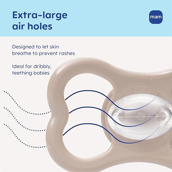 MAM Air Pacifier for Babies 6-16 Months, Extra Air Flow for Sensitive Skin, Glows in The Dark, Developed with Medical Experts, BPA-Free Skin Soft Silicone, 3 Count, Made in Europe