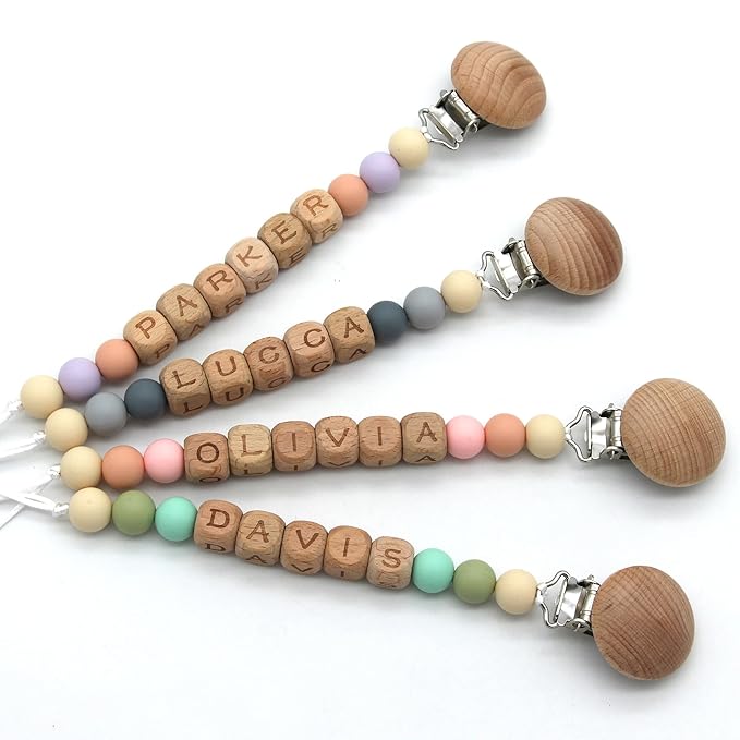Personalized Pacifier Clip with Name,Silicone Pacifier Clips with Beads for Baby Boys and Girls - Rust-Free Holders Newborn Safe Baby Essentials