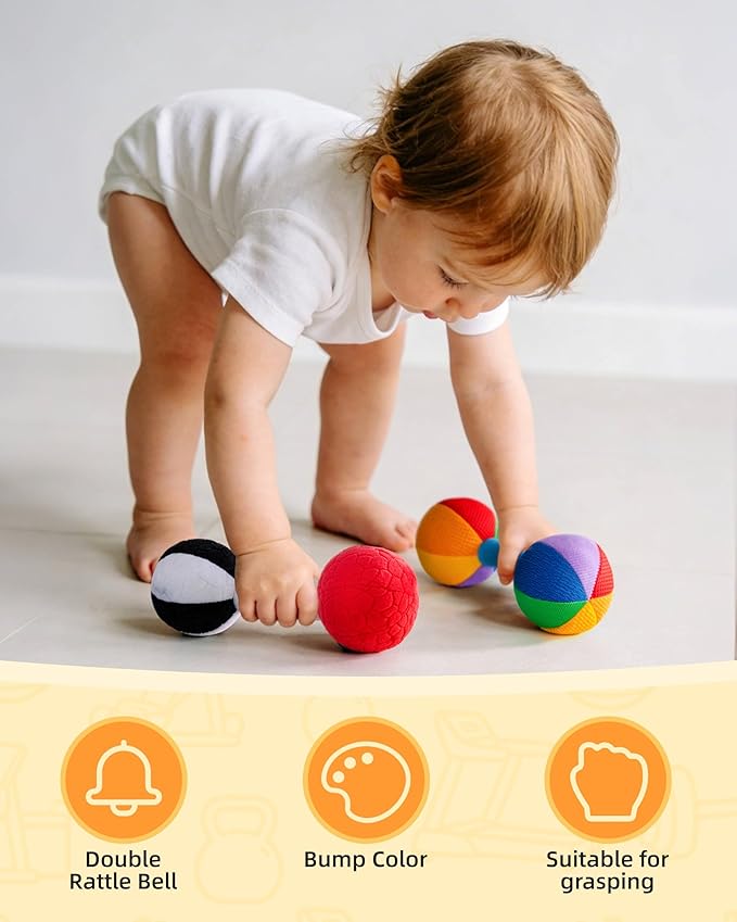 Jollybaby Soft Plush Baby Dumbbell Rattle Toys, 0-3-6 Months Newborn, High Contrast Black & White Sensory Rattles Weight Lifting Toy, Funny Baby Boy Girl Shower Gift