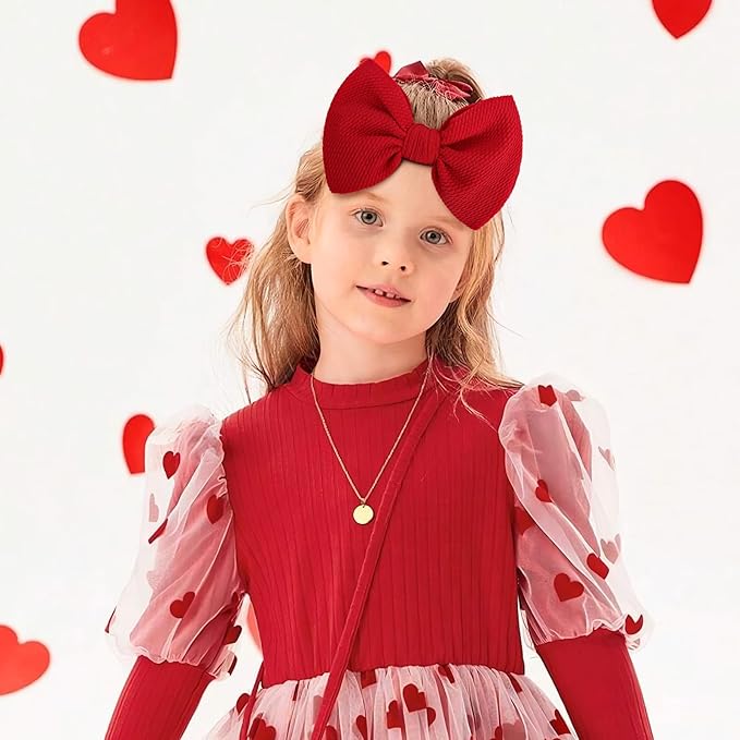Valentines Baby Bow Headbands for Girls Waffle Tied Bow Hairbands Handmade Cute Red Love Heart Head Wraps Hair Accessories for Infant Toddler Kid 2Pcs