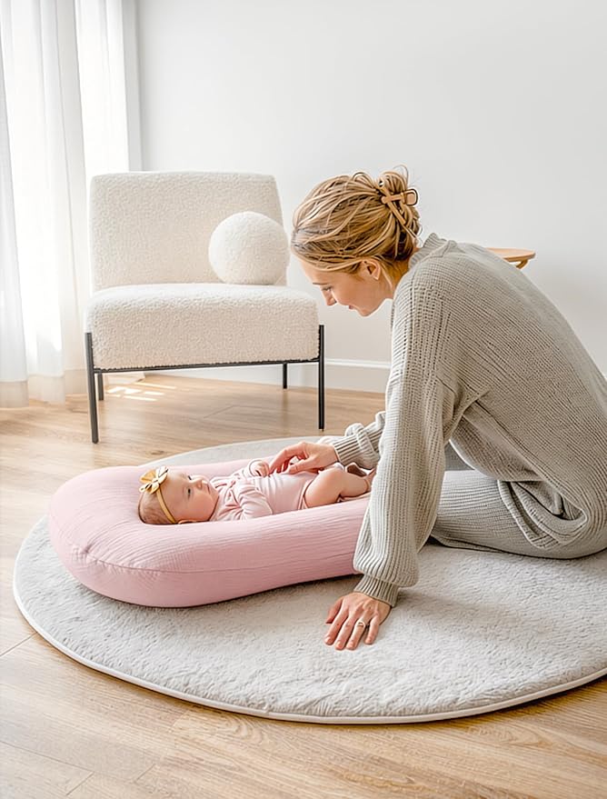 Termichy Baby Lounger Covers Muslin: Soft and Breathable Slipcover for Snuggle Me Lounger - Machine Washable & Zipper-Free for Safe Daily Use - Pink & Blush for Girls
