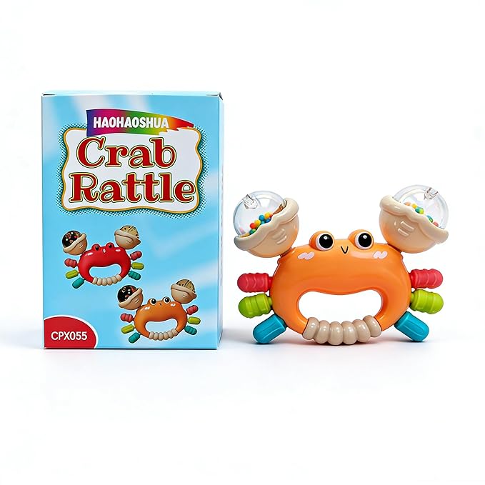 Baby Crab Rattle Toy- ABS Safe Toy for 0-6 Months Baby,Handheld Crab Shaped Toy for 6-12 Months, Early Education Grip & Smart Gift for Newborn Boys and Girls (Orange)