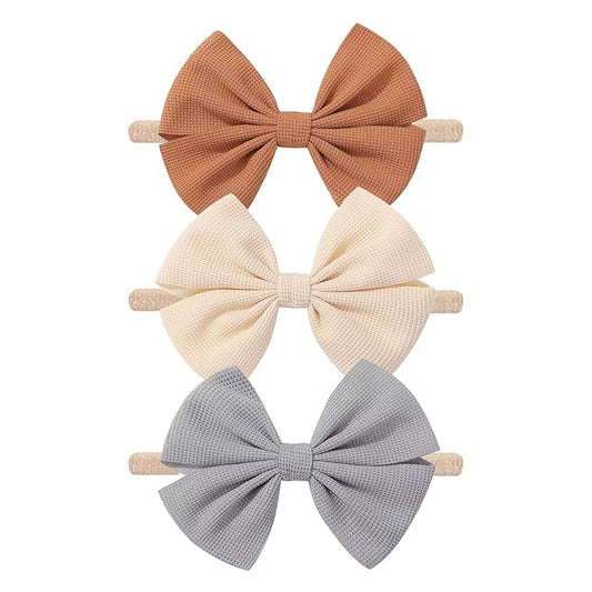 Baby Girls Nylon Headbands Newborn Bows Handmade Hair Bows Soft Hairbands Hair Accessories for Teen Infant Toddler Kids 3PCS