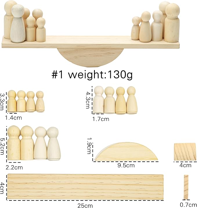 Promise Babe Wooden Baby Toys Balance Counting Toys Math Games Unfinished Wooden Peg Dolls Preschool Learning Educational Montessori Toys for Kids Toddlers