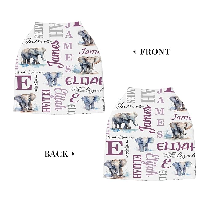 Personalized Baby Car Seat Covers for Babies, Custom Elephant Nursing Breastfeeding Carseat Canopy with Name, Infant Stroller Covers for Newborn Girls Boys, Breathable Carseat Cover