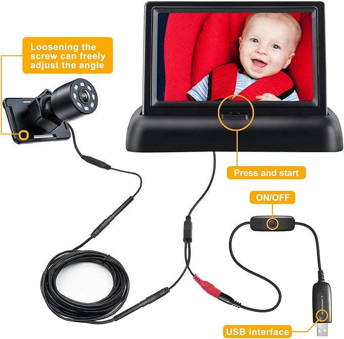 Itomoro Baby Car Mirror, View Infant in Rear Facing Seat with Wide Crystal Clear View,USB Easy Install baby car monitor 1080p