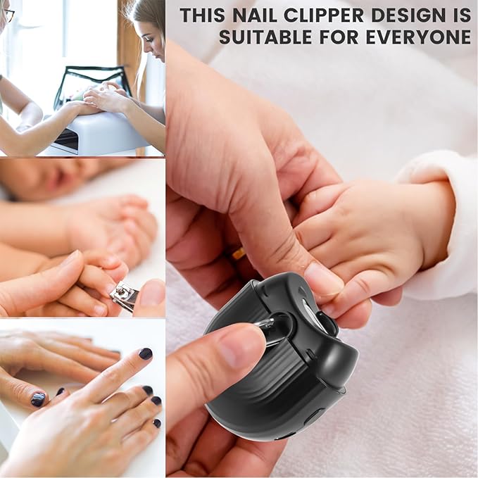 Electric Nail Clipper with Light and Nail Scraps Box 2 Speeds Portable Nail Clippers Rechargeable Nail Cutter Safety Fingernail Trimmer for Baby Kids Adults Seniors (Blue)