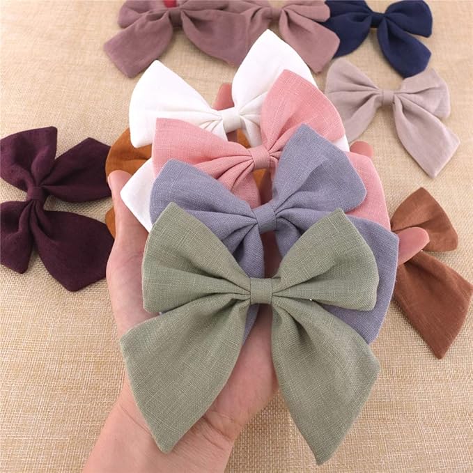 Original Linen Bow Hair Clips Girls Women Large Sailor Bows Baby and Mom Hair Alligator Clips White Navy Neutral Bow