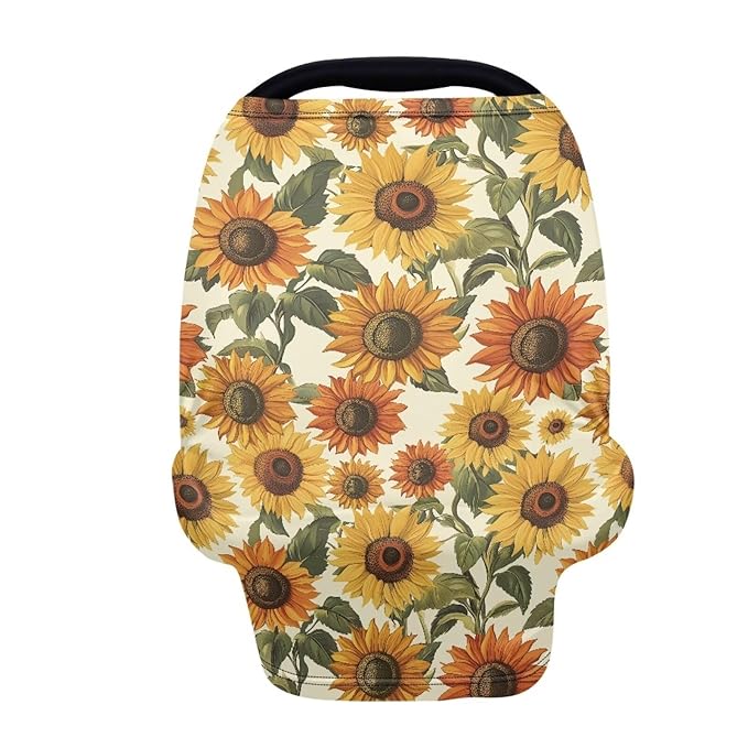 AFPANQZ Sunflower Baby Car Seat Covers Cozy for Girls Boys Multifunctional Infant Car Seat Canopy Nursing Cover High Chair Cover Full Coverage Breathable Stretchy Lightweight for Travel Outdoors
