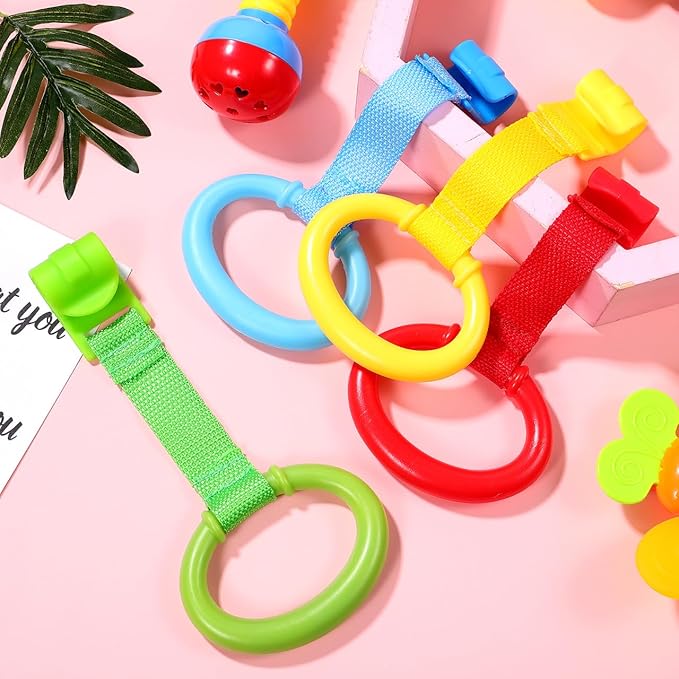 Kisangel 4pcs Baby Play Gym Pull Ring Baby Bed Stand Up Rings Nursery Baby Cot Rings Toddler Activity Kids Walking Training Tool