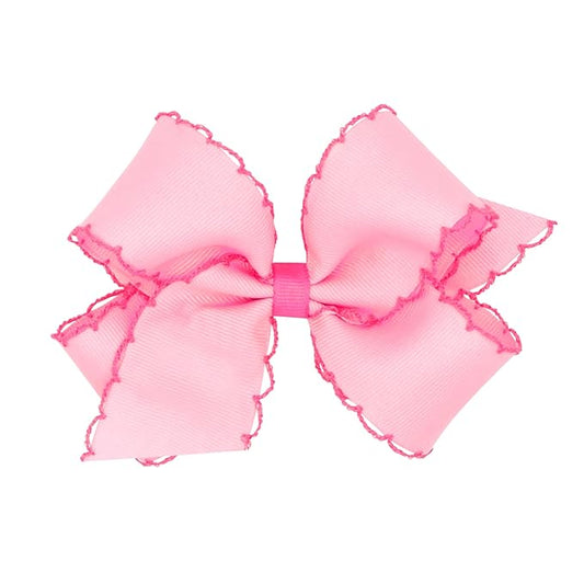 Wee Ones Girls' Classic Grosgrain Moonstitch Edge Hair Bow, No-Slip Hair Clip, Handmade, Pearl Hot Pink, Medium