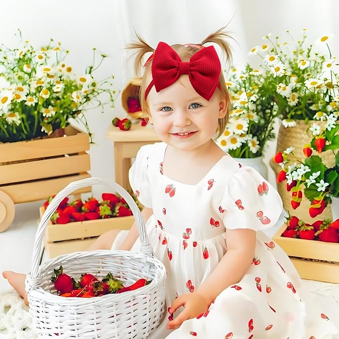 3 Pcs Baby Girl Headbands 4.5’’ Pink Bows Strawberry Hair Accessories Summer Outfits for Newborn Infant Toddler Girls Clothes