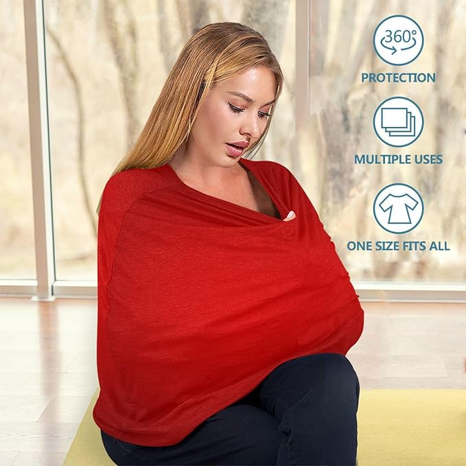 Moudou Red Solid Color Baby Car Seat Cover, Soft Stretchy Infant Carseat Canopy Cover Newborn Nursing Breastfeeding Cover for Stroller, High Chair, Shopping Cart